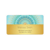 Turquoise Gold Boho Mandala Adressaufkleber (Vorne)