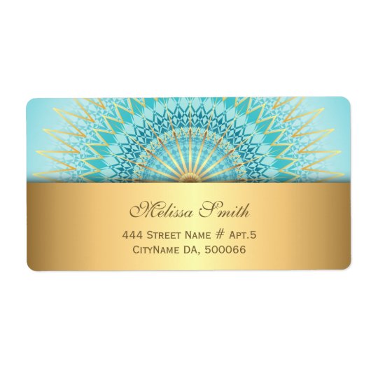 Turquoise Gold Boho Mandala Label (Vorne)