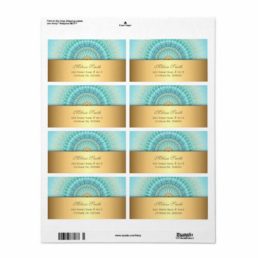Turquoise Gold Boho Mandala Label (Vorne)