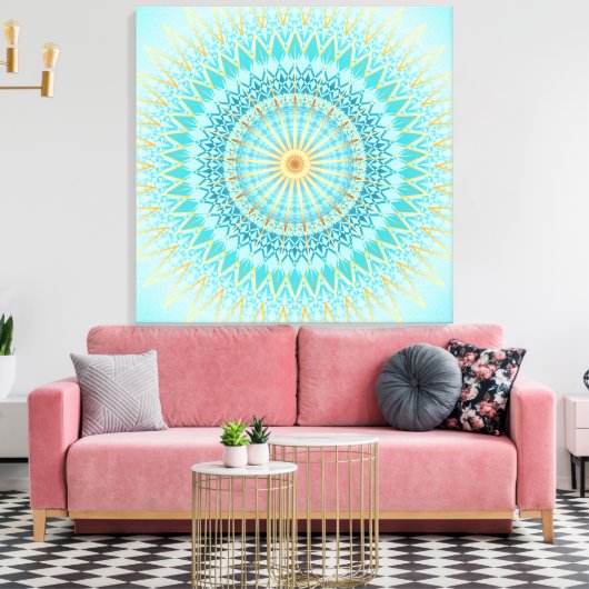 Turquoise Gold Boho Mandala Leinwanddruck (Insitu (Wohnzimmer))