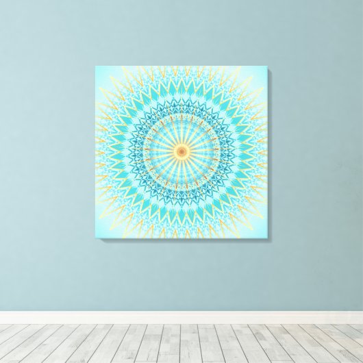 Turquoise Gold Boho Mandala Leinwanddruck (Insitu (Holzboden))