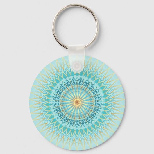 Turquoise Gold Boho Mandala Schlüsselanhänger (Vorderseite)