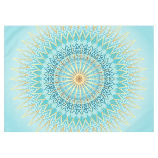 Turquoise Gold Boho Mandala Tischdecke (Vorderseite (Horizontal))