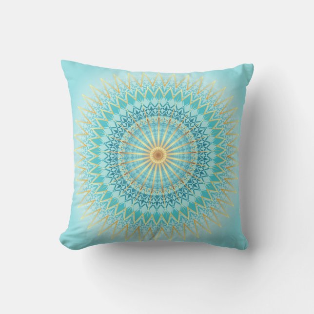 Turquoise Gold Boho Mandala Weihnachten Kissen (Vorderseite)