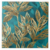 Turquoise Gold Boho Moderne Blätter Sammlung Fliese (Vorderseite)