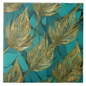 Turquoise Gold Boho Trendy Blätter Collection Fliese (Vorderseite)