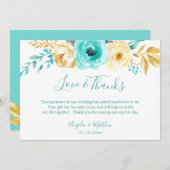 Turquoise Gold Botanical Floral Wedding Vielen Dan Dankeskarte (Vorne/Hinten)
