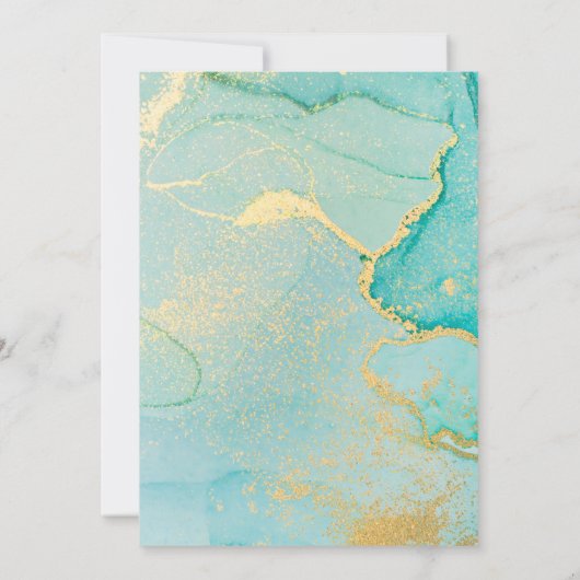Turquoise Gold Calligrafy Einladung (Rückseite)