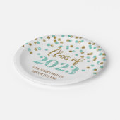 Turquoise Gold Confetti Abschluss 2023 Pappteller (Schrägansicht)