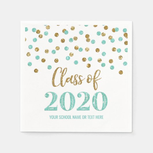 Turquoise Gold Confetti Class of 2020 Abschluss Serviette (Vorderseite)