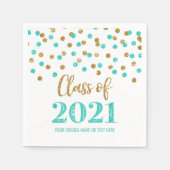 Turquoise Gold Confetti Class of 2021 Abschluss Serviette (Vorderseite)