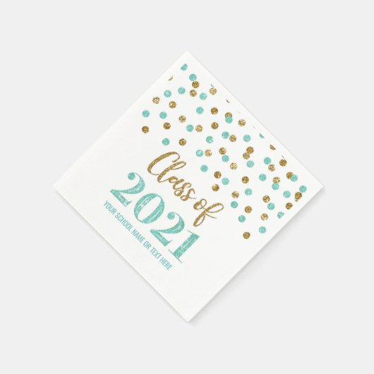 Turquoise Gold Confetti Class of 2021 Abschluss Serviette (Ecke)