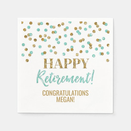 Turquoise Gold Confetti Happy Retirement Serviette (Vorderseite)