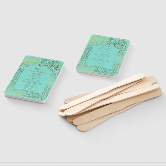 Turquoise Gold Deko Chic Glam Wedding Program Fächer (Non-assembled)