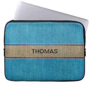Turquoise Gold Denim Jeans Fabric Individuelle Nam Laptopschutzhülle
