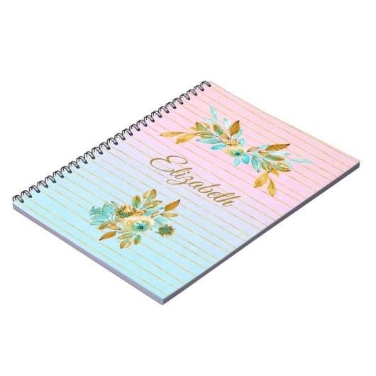 Turquoise & Gold Floral Personalized Notebook Notizblock (Linke Seite)