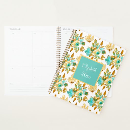 Turquoise & Gold Floral Personalized Planer (Anzeige)