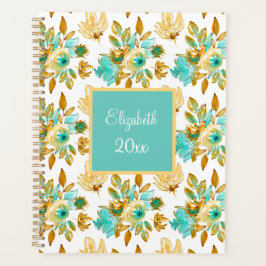 Turquoise & Gold Floral Personalized Planer