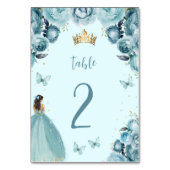 Turquoise Gold Floral Princess Quinceañera Tischnummer (Rückseite)