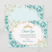 Turquoise Gold Floral Quinceanera Dankeskarte (Vorne/Hinten)