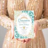 Turquoise Gold Floral Quinceanera Einladung