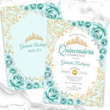 Turquoise Gold Floral Quinceanera