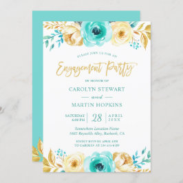 Turquoise Gold Floral Romance Engagement Party Einladung