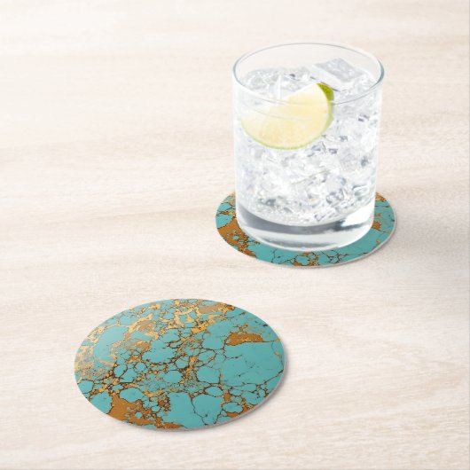 Turquoise Gold Gem Muster Runder Pappuntersetzer (Vor Ort)