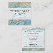 Turquoise & Gold Geode Marble Swirl Social Media Quadratische Visitenkarte (Vorne/Hinten)