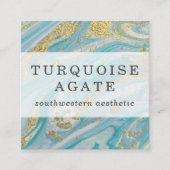 Turquoise & Gold Geode Marble Swirl Social Media Quadratische Visitenkarte (Vorderseite)