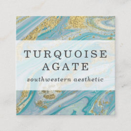 Turquoise & Gold Geode Marble Swirl Social Media Quadratische Visitenkarte
