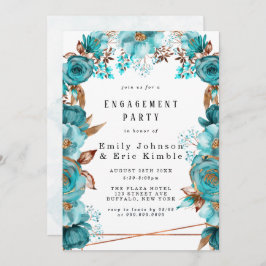 Turquoise Gold Geometric Floral Engagement Party Einladung