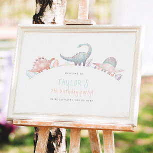 Turquoise & Gold Girl Dinosaur Geburtstagsparty Poster