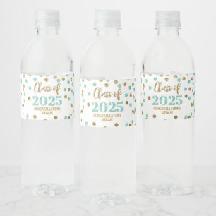 Turquoise Gold Glitzer Class 2025 Abschluss Wasserflaschenetikett