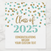 Turquoise Gold Glitzer Class 2025 Abschluss Weinetikett (Einzelnes Label)