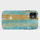 Turquoise Gold Glitzer Elegante Girly Case-Mate iPhone Hülle (Rückseite (Horizontal))