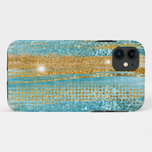 Turquoise Gold Glitzer Elegante Girly Case-Mate iPhone Hülle (Rückseite (Horizontal))