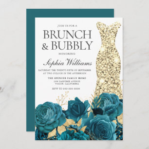 Turquoise Gold Gown Brautparty Brunch & Bubbly Einladung