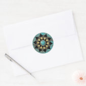 Turquoise & Gold Lotus Blume Mandala Elegante Runder Aufkleber (Umschlag)