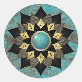 Turquoise & Gold Lotus Blume Mandala Elegante Runder Aufkleber