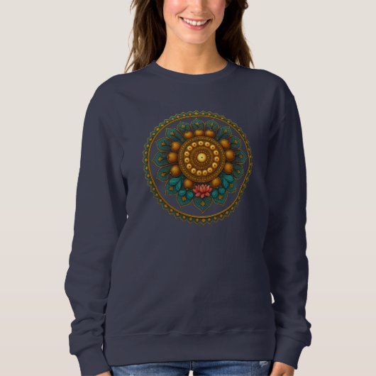 Turquoise Gold Lotus Mandala -Boho Fantasy Graphic Sweatshirt (Vorderseite)