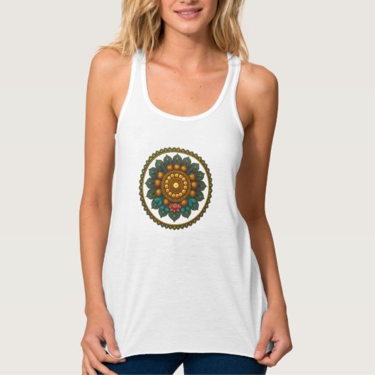 Turquoise Gold Lotus Mandala -Boho Fantasy Graphic Tank Top (Vorderseite)