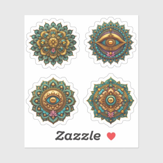 Turquoise Gold Lotus Mandala - Fantasy Graphic 4pc Aufkleber (Blatt)