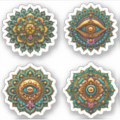Turquoise Gold Lotus Mandala - Fantasy Graphic 4pc Aufkleber (Vorderseite)