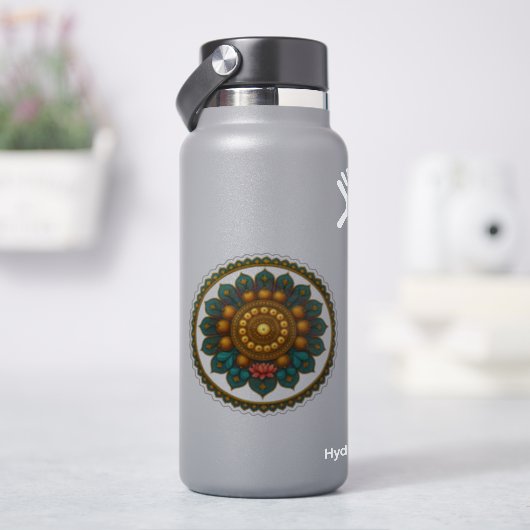 Turquoise Gold Lotus Mandala - Fantasy Graphic Art Aufkleber (HydroFlask)