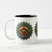 Turquoise Gold Lotus Mandala - Fantasy Graphic Art Zweifarbige Tasse (Links)