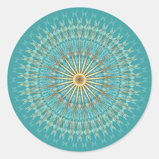 Turquoise Gold Mandala Muster Runder Aufkleber (Vorderseite)