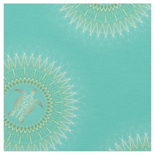 Turquoise Gold Mandala Turtle Tribal Stoff (Nahaufnahme)