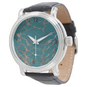 Turquoise Gold Marble Pattern Watch  Armbanduhr (Schrägansicht)