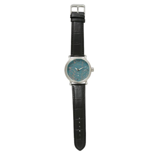 Turquoise Gold Marble Pattern Watch  Armbanduhr (Flach)